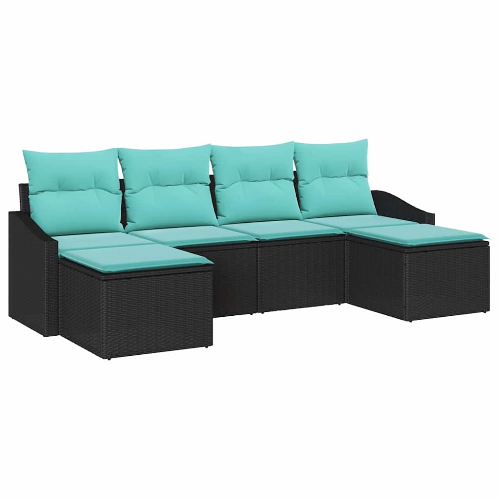 Ensemble de Canapés avec coussin 6 pcs Noir polyrotin