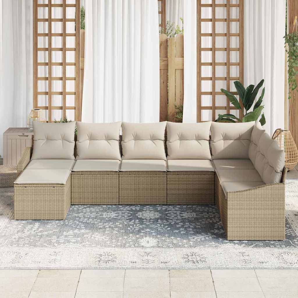 Ensemble de Canapés avec coussin 8 pcs Beige polyrotin