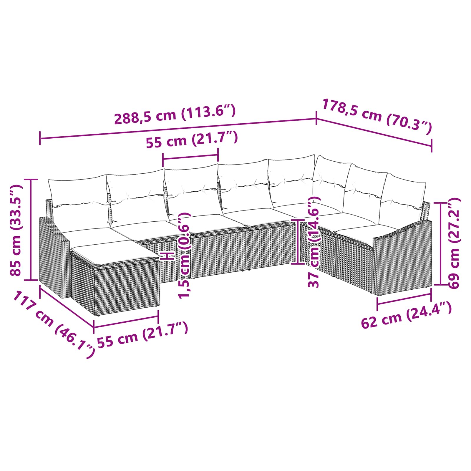 Ensemble de Canapés avec coussin 8 pcs Noir polyrotin