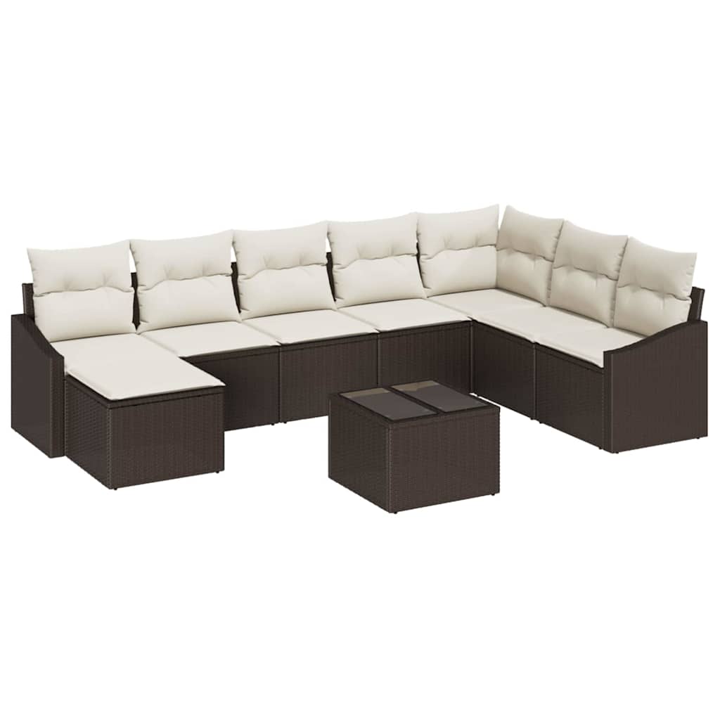 Ensemble de Canapés avec coussin 9 pcs Marron polyrotin