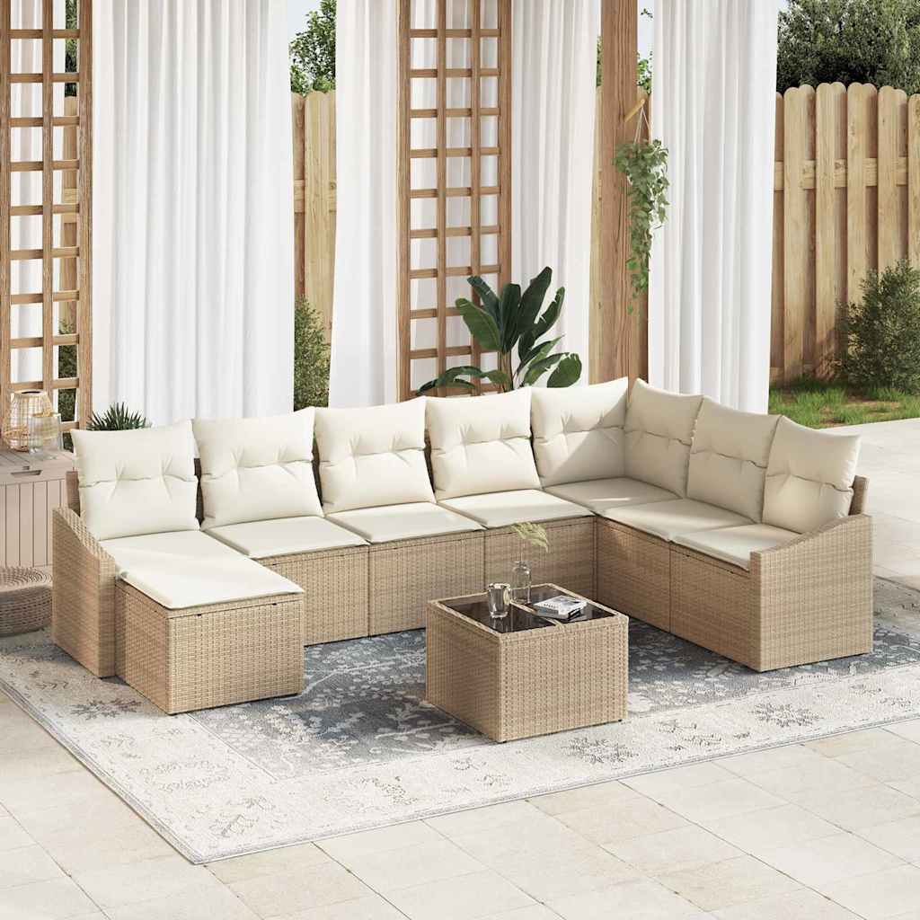 Ensemble de Canapés avec coussin 9 pcs Beige polyrotin