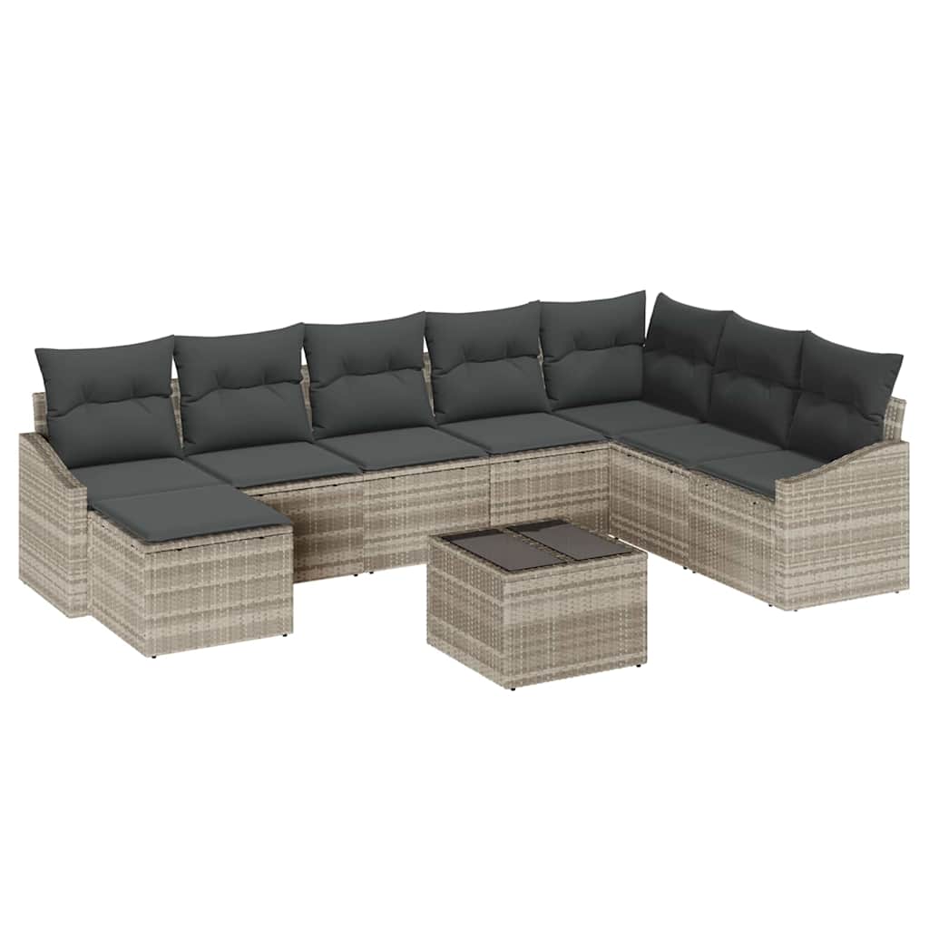 Ensemble de Canapés avec coussin 9 pcs Gris clair polyrotin