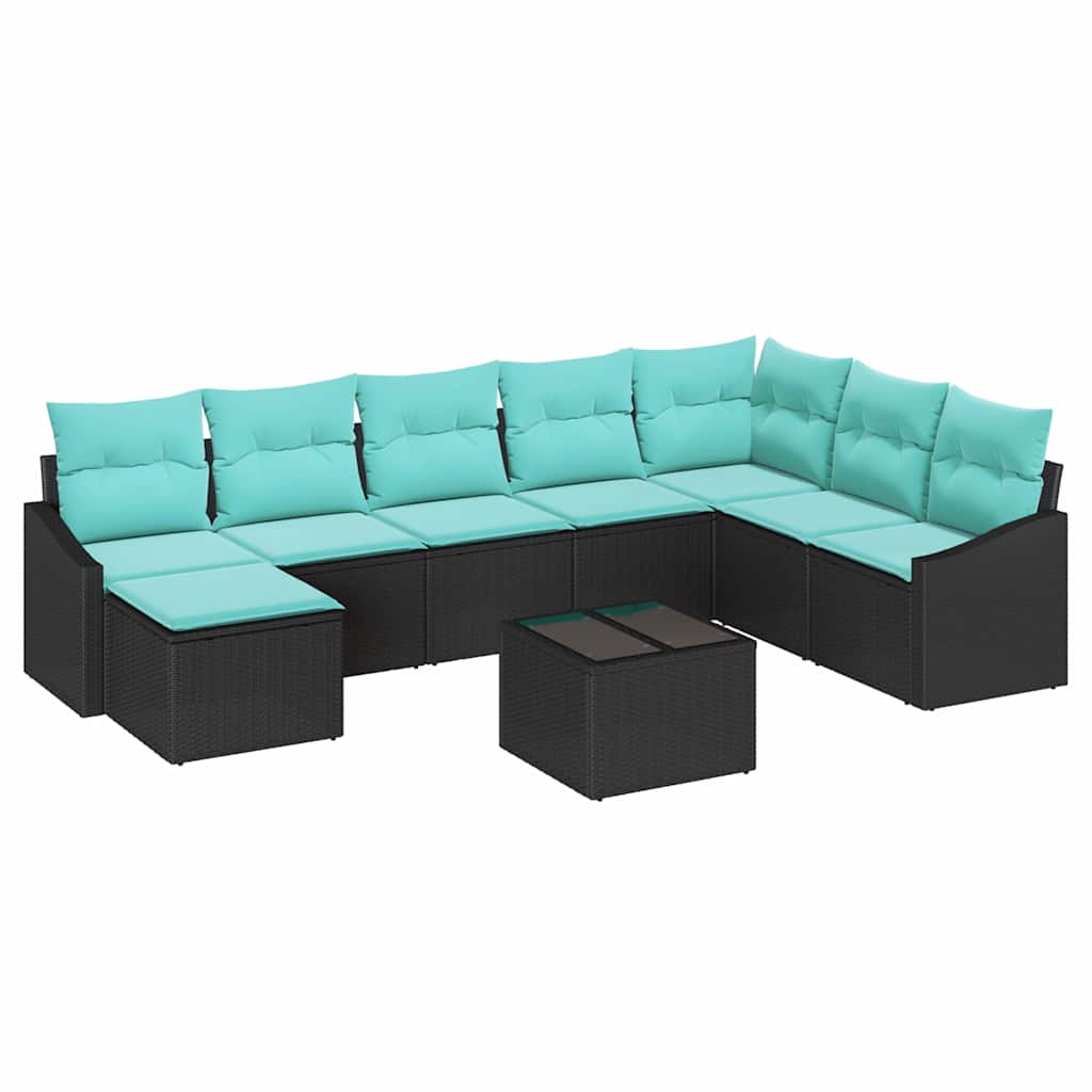 Ensemble de Canapés avec coussin 9 pcs Noir polyrotin