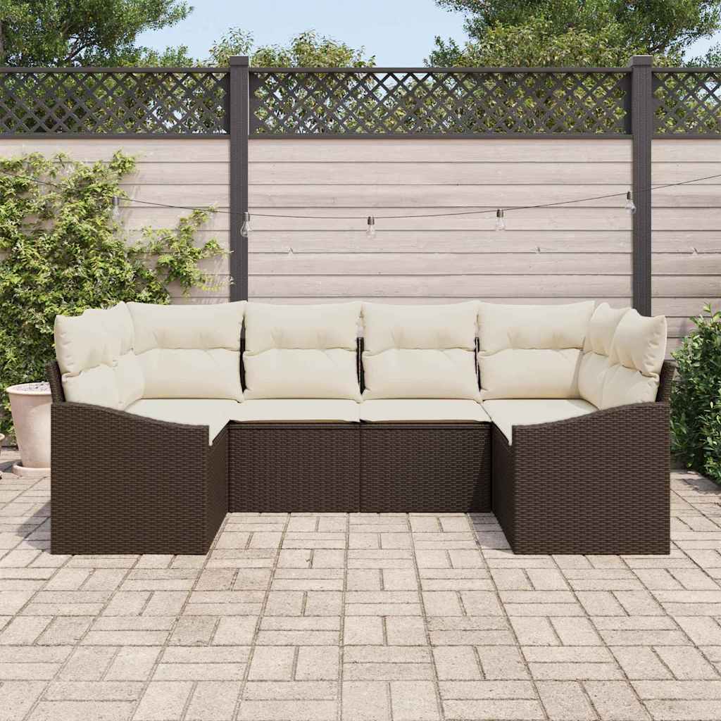 Ensemble de Canapés avec coussin 6 pcs Marron polyrotin