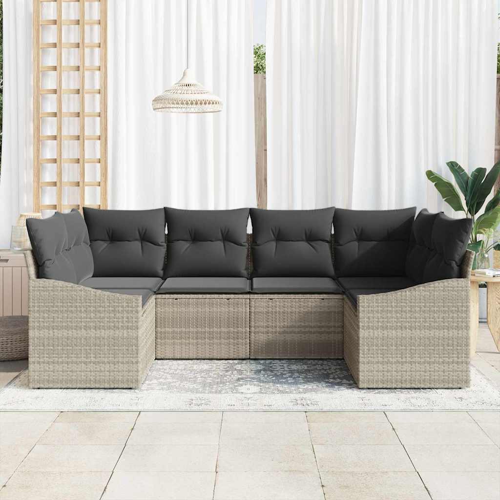 Ensemble de Canapés avec coussin 6 pcs Gris clair polyrotin