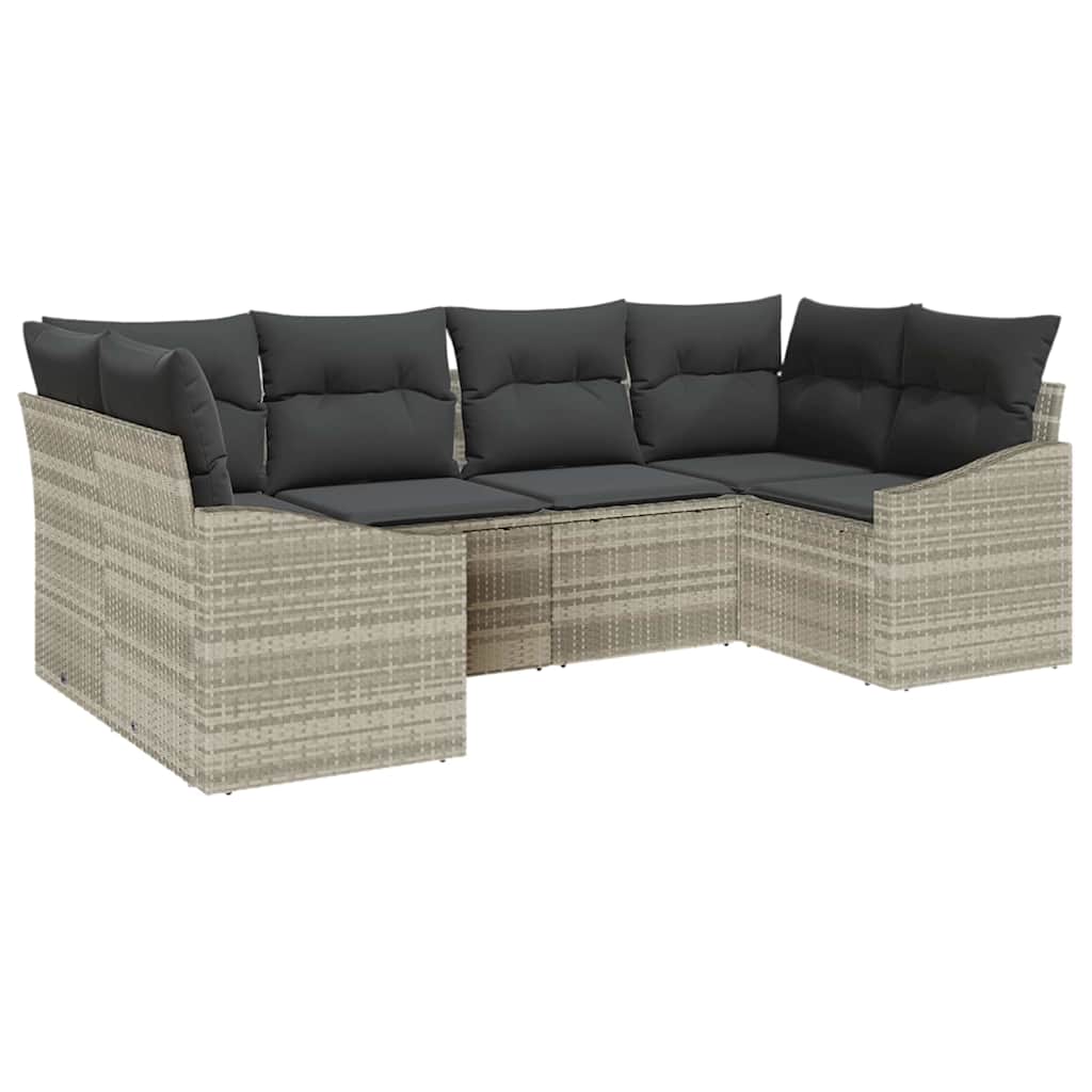 Ensemble de Canapés avec coussin 6 pcs Gris clair polyrotin