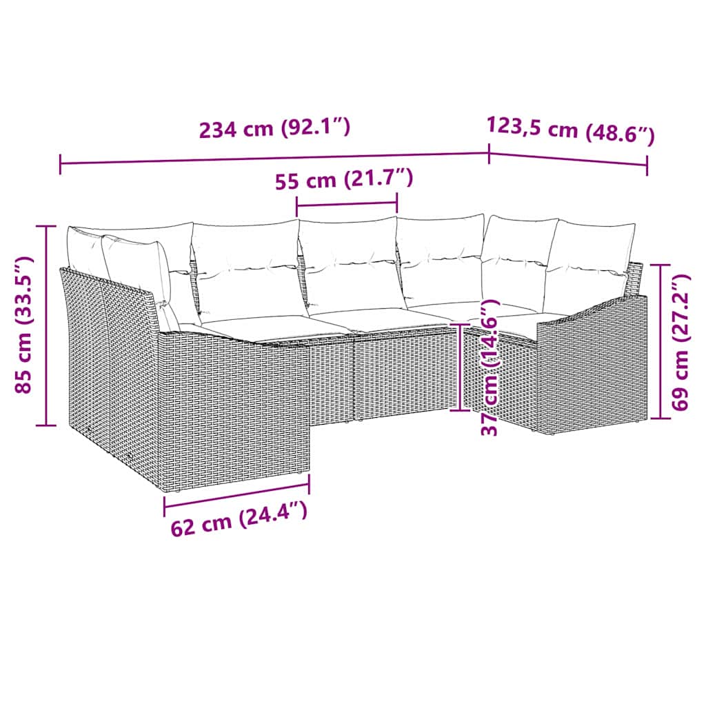 Ensemble de Canapés avec coussin 6 pcs Gris clair polyrotin