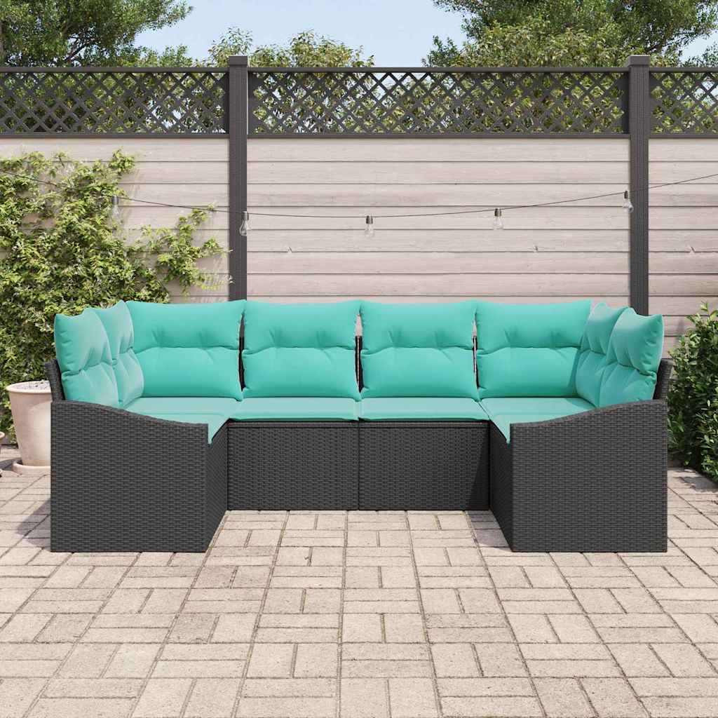 Ensemble de Canapés avec coussin 6 pcs Noir polyrotin