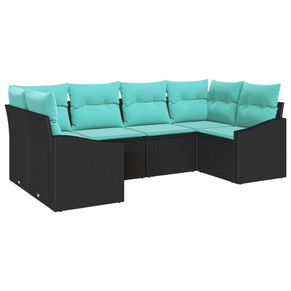 Ensemble de Canapés avec coussin 6 pcs Noir polyrotin