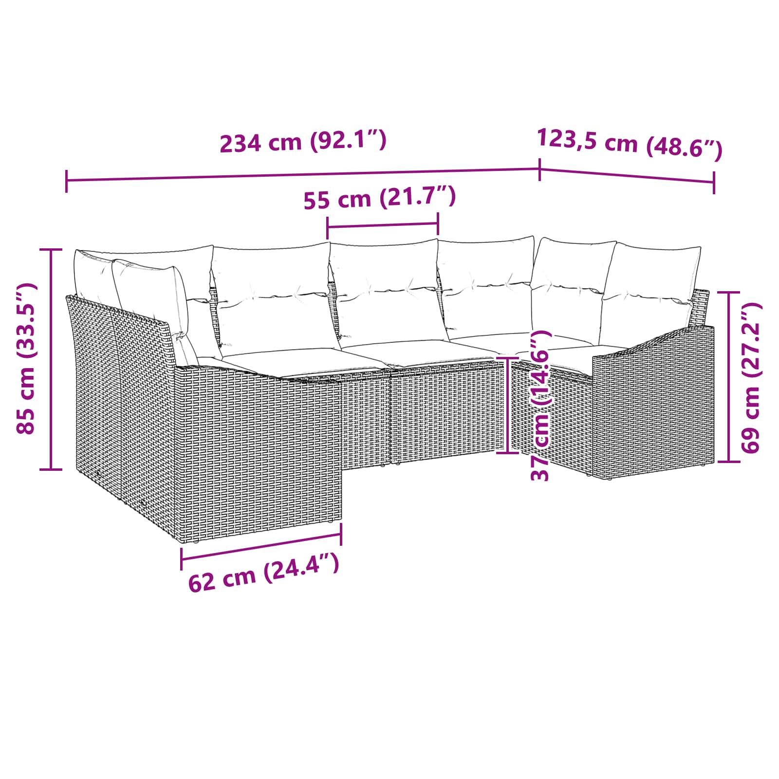 Ensemble de Canapés avec coussin 6 pcs Noir polyrotin