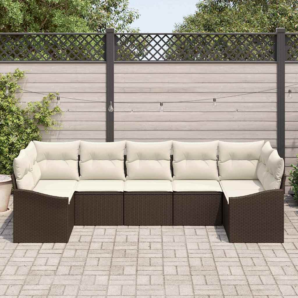 Ensemble de Canapés avec coussin 7 pcs Marron polyrotin