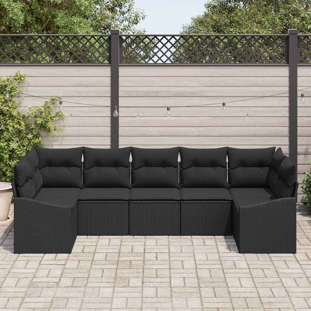 Ensemble de Canapés avec coussin 7 pcs Noir polyrotin
