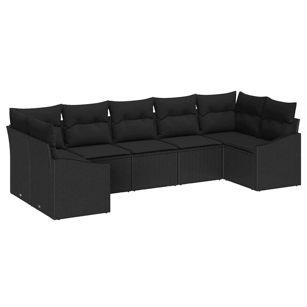 Ensemble de Canapés avec coussin 7 pcs Noir polyrotin