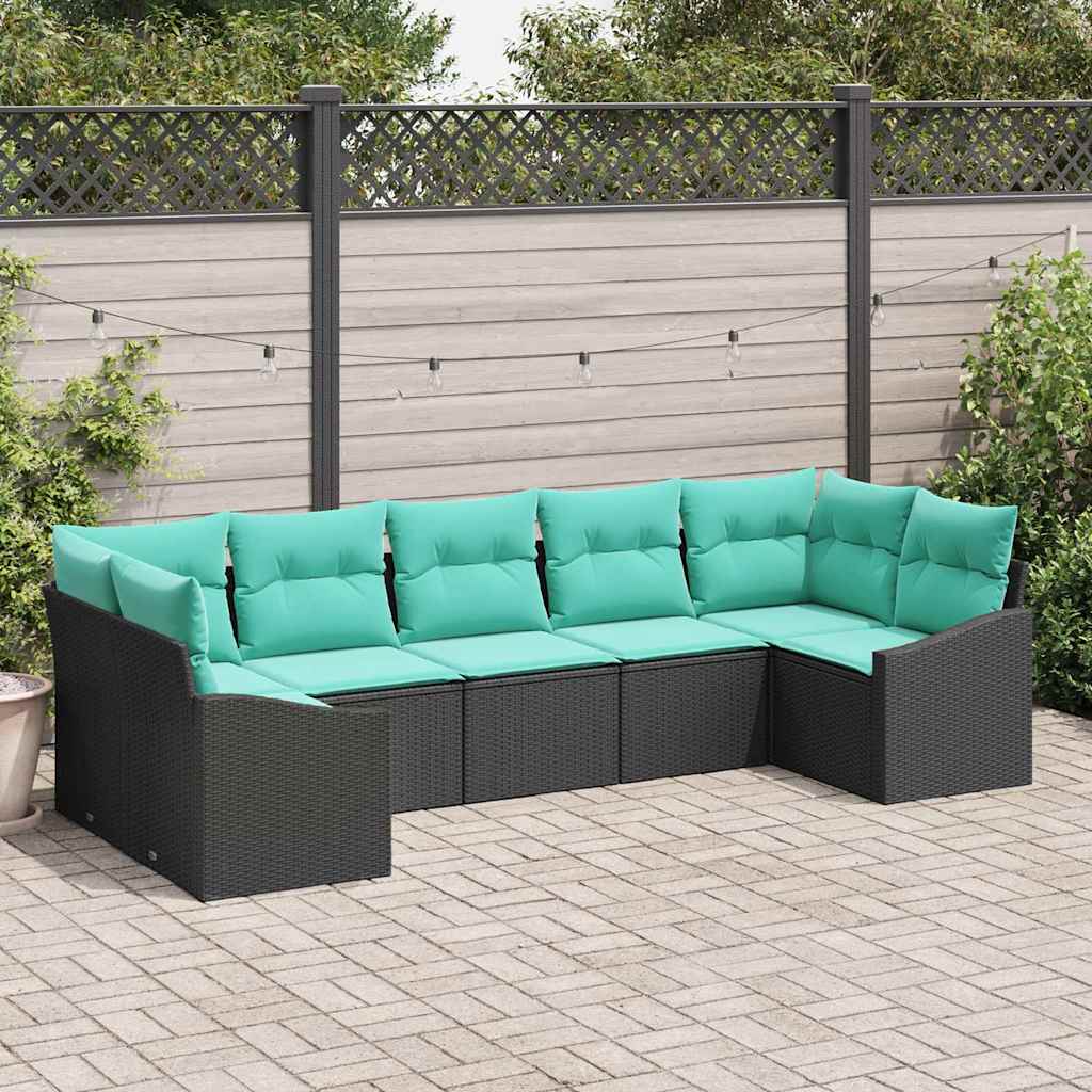 Ensemble de Canapés avec coussin 7 pcs Noir polyrotin