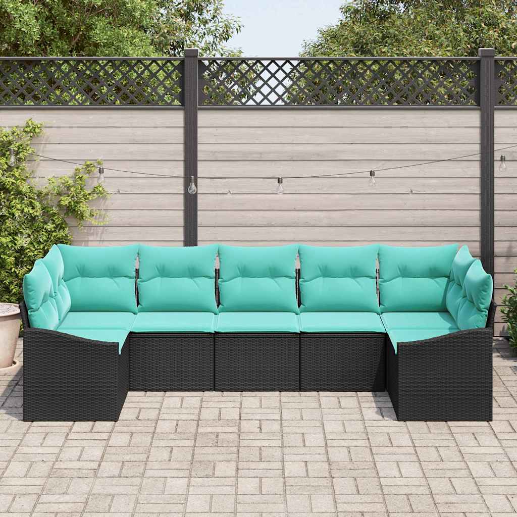 Ensemble de Canapés avec coussin 7 pcs Noir polyrotin