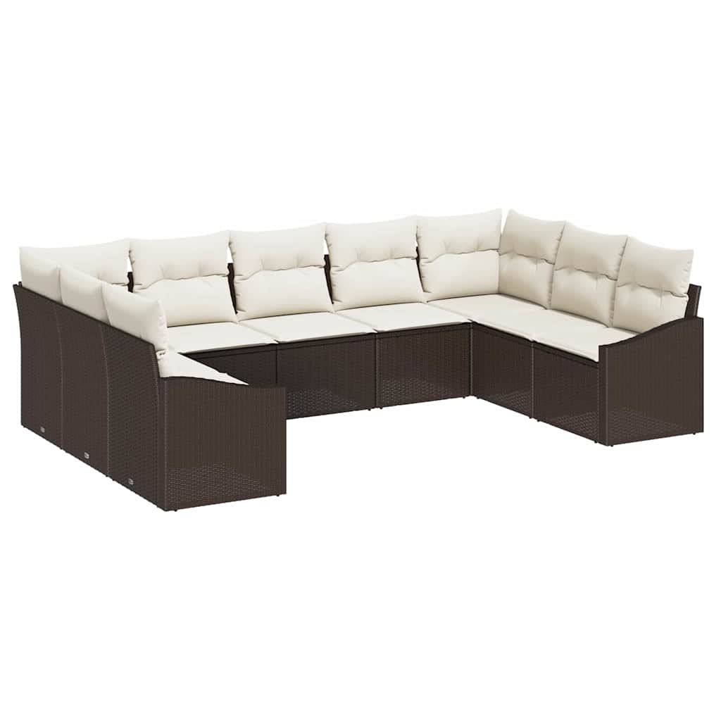 Ensemble de Canapés avec coussin 9 pcs Marron polyrotin