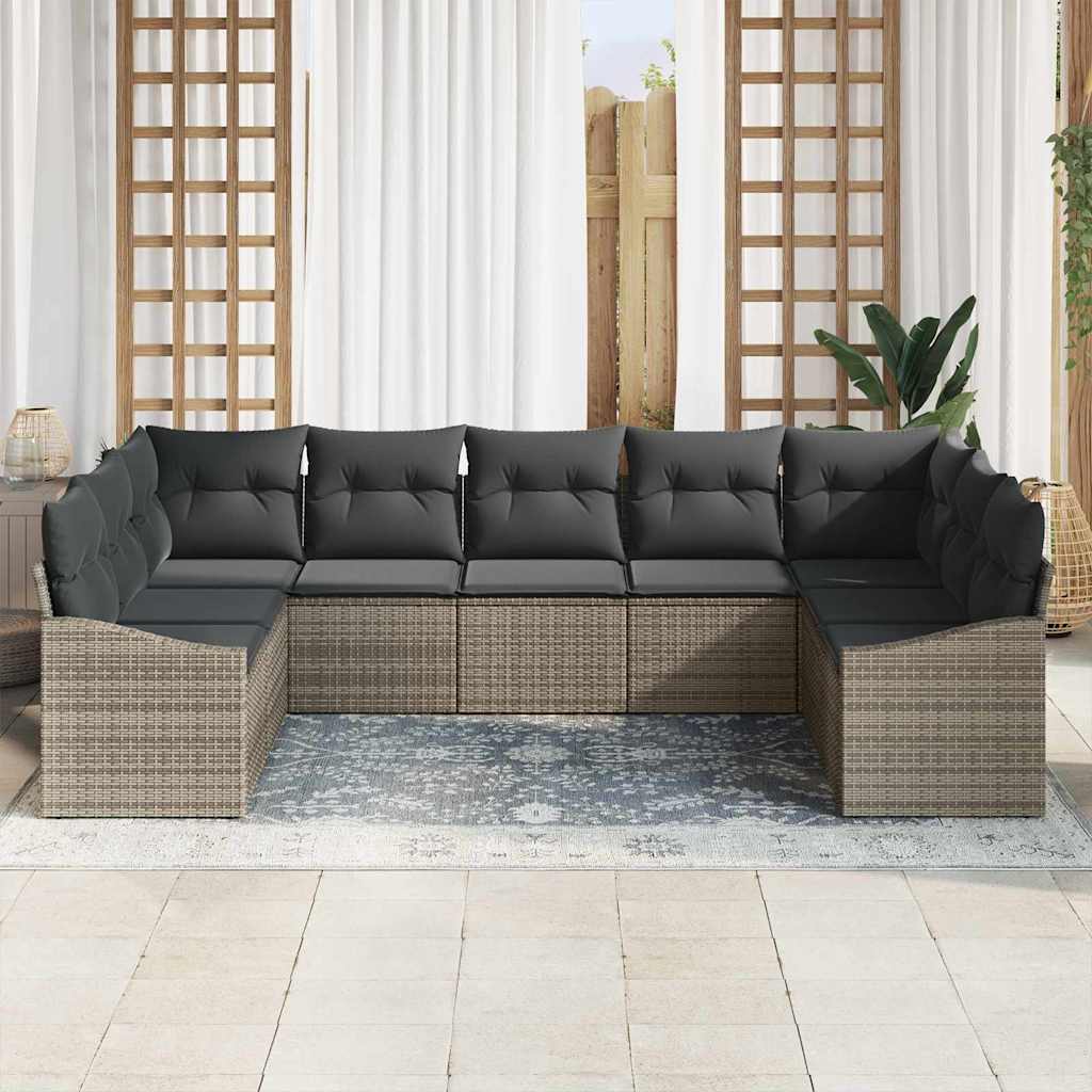Ensemble de Canapés avec coussin 9 pcs Gris polyrotin