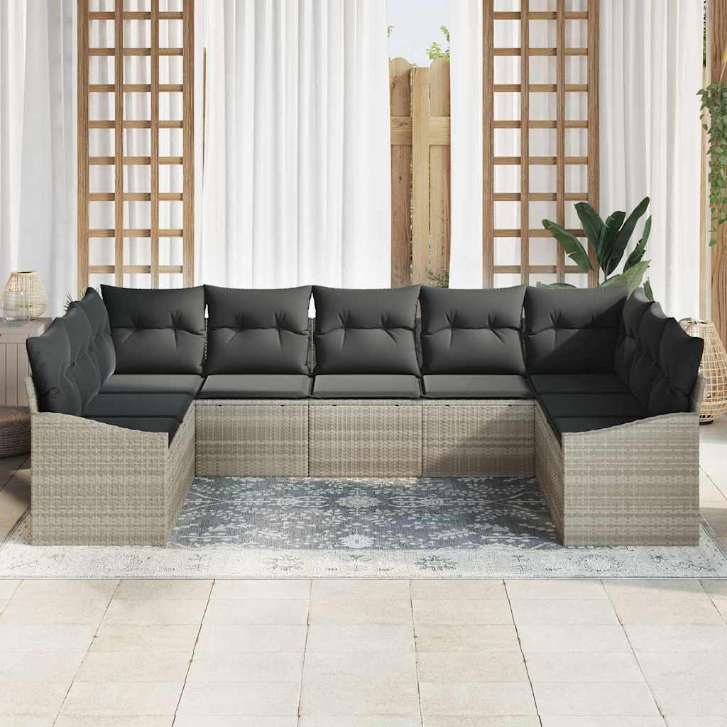 Ensemble de Canapés avec coussin 9 pcs Gris clair polyrotin