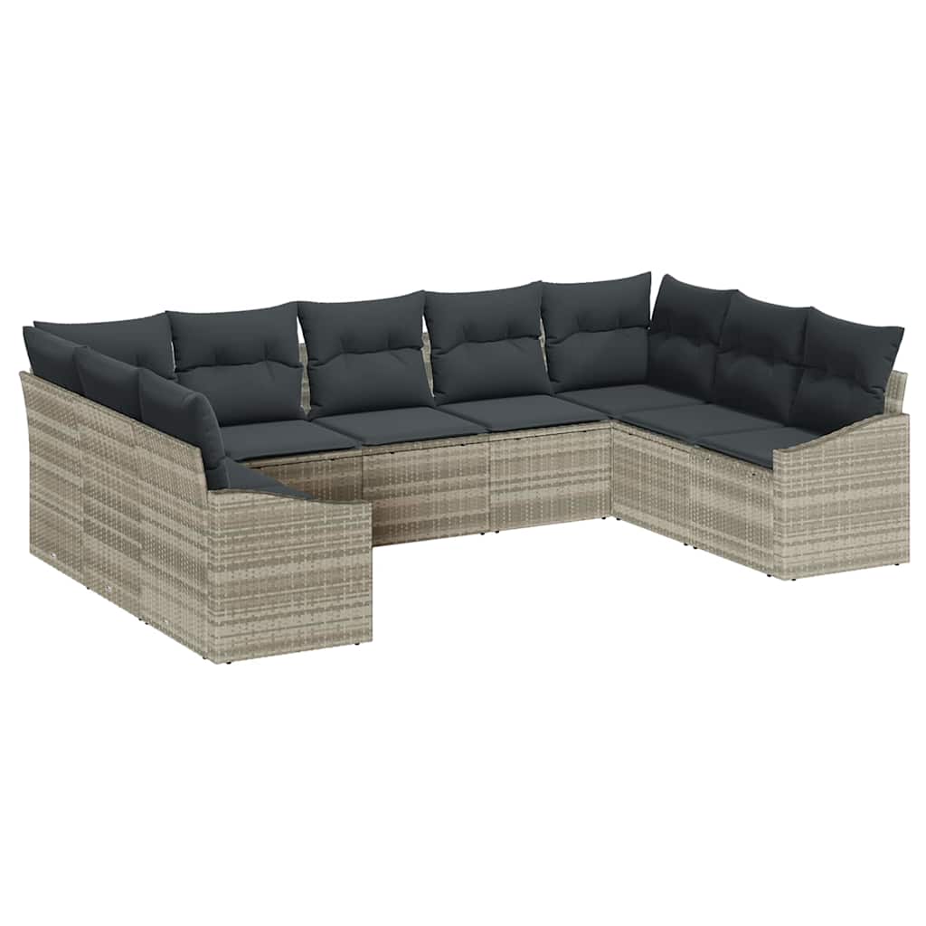 Ensemble de Canapés avec coussin 9 pcs Gris clair polyrotin