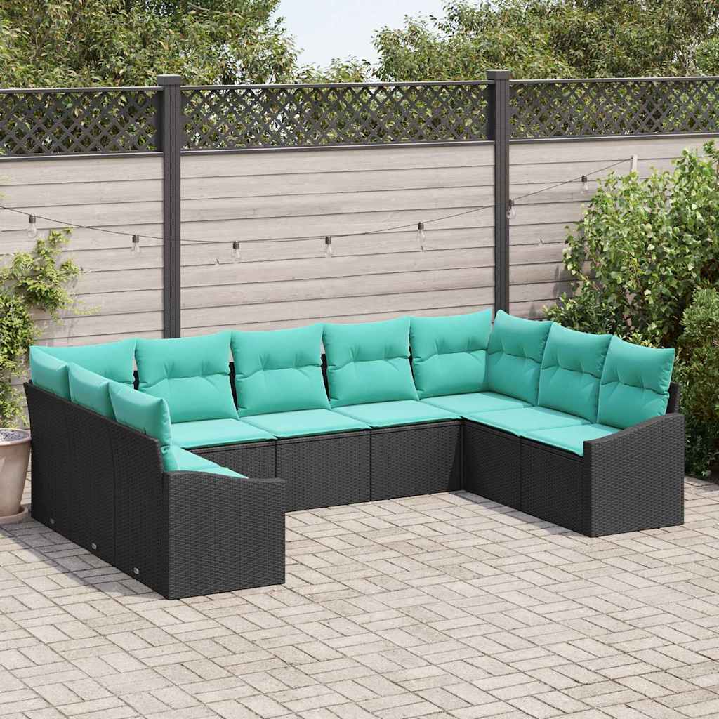 Ensemble de Canapés avec coussin 9 pcs Noir polyrotin