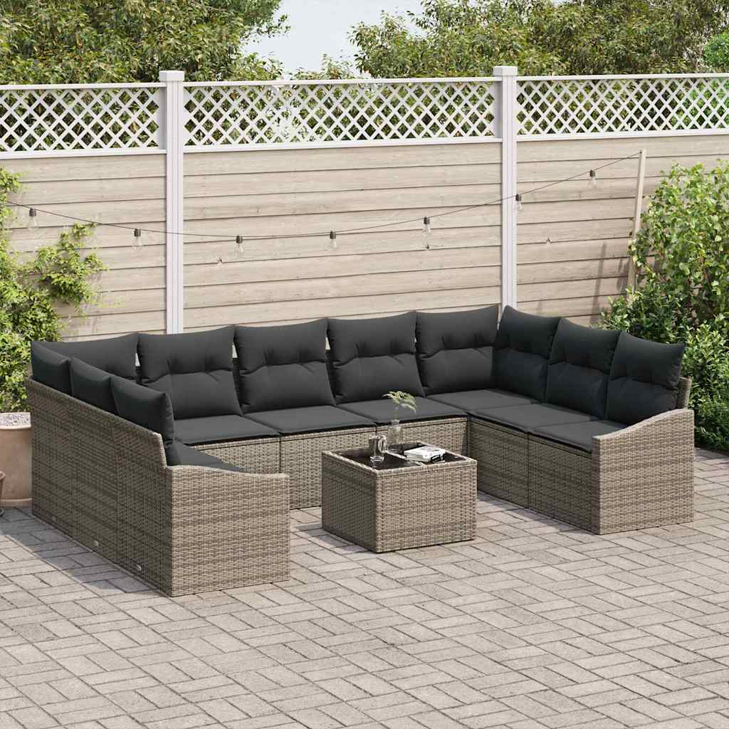 Ensemble de Canapés avec coussin 10 pcs Gris polyrotin