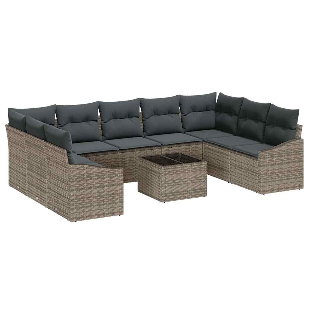 Ensemble de Canapés avec coussin 10 pcs Gris polyrotin