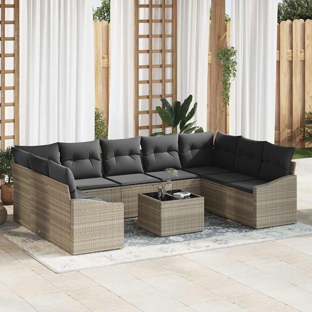 Ensemble de Canapés avec coussin 10 pcs Gris clair polyrotin