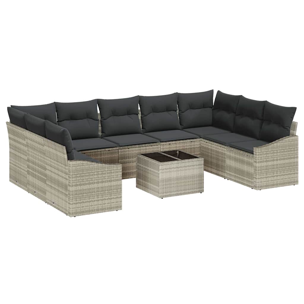 Ensemble de Canapés avec coussin 10 pcs Gris clair polyrotin