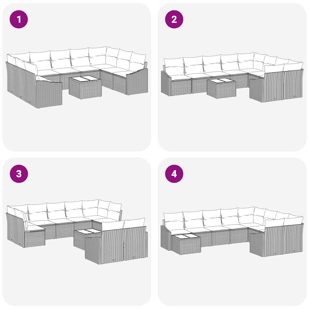 Ensemble de Canapés avec coussin 10 pcs Gris clair polyrotin