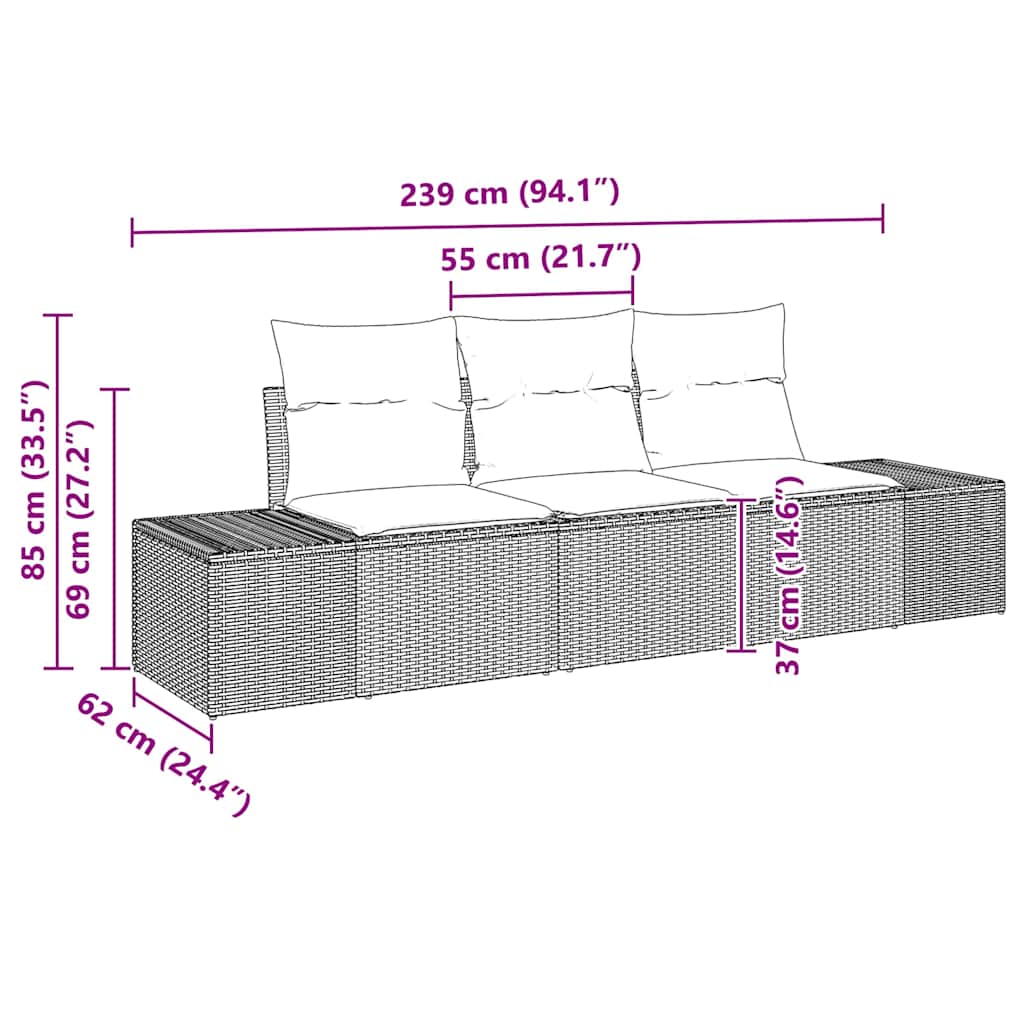 Ensemble de Canapés avec coussin 3 pcs Marron polyrotin - XIOS
