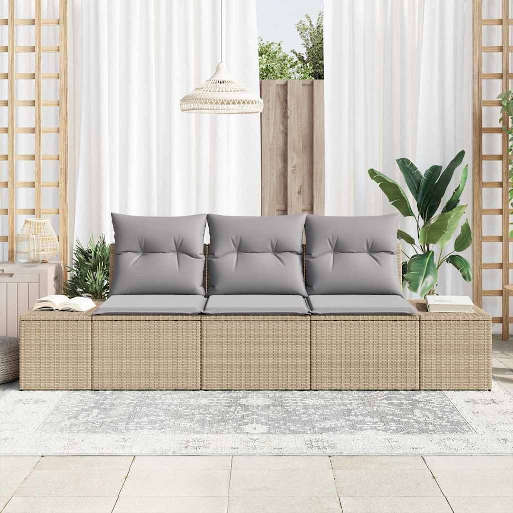 Ensemble de Canapés avec coussin 3 pcs Beige polyrotin