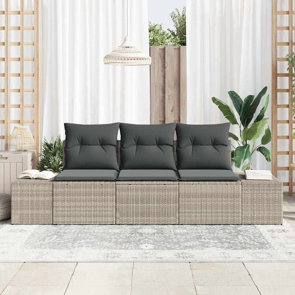 Ensemble de Canapés avec coussin 3 pcs Gris clair polyrotin