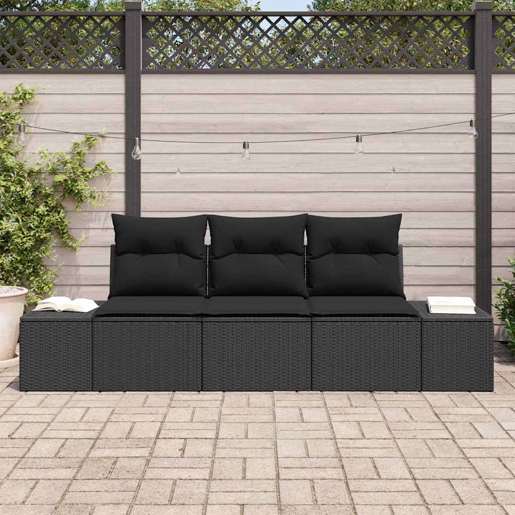 Ensemble de Canapés avec coussin 3 pcs Noir polyrotin