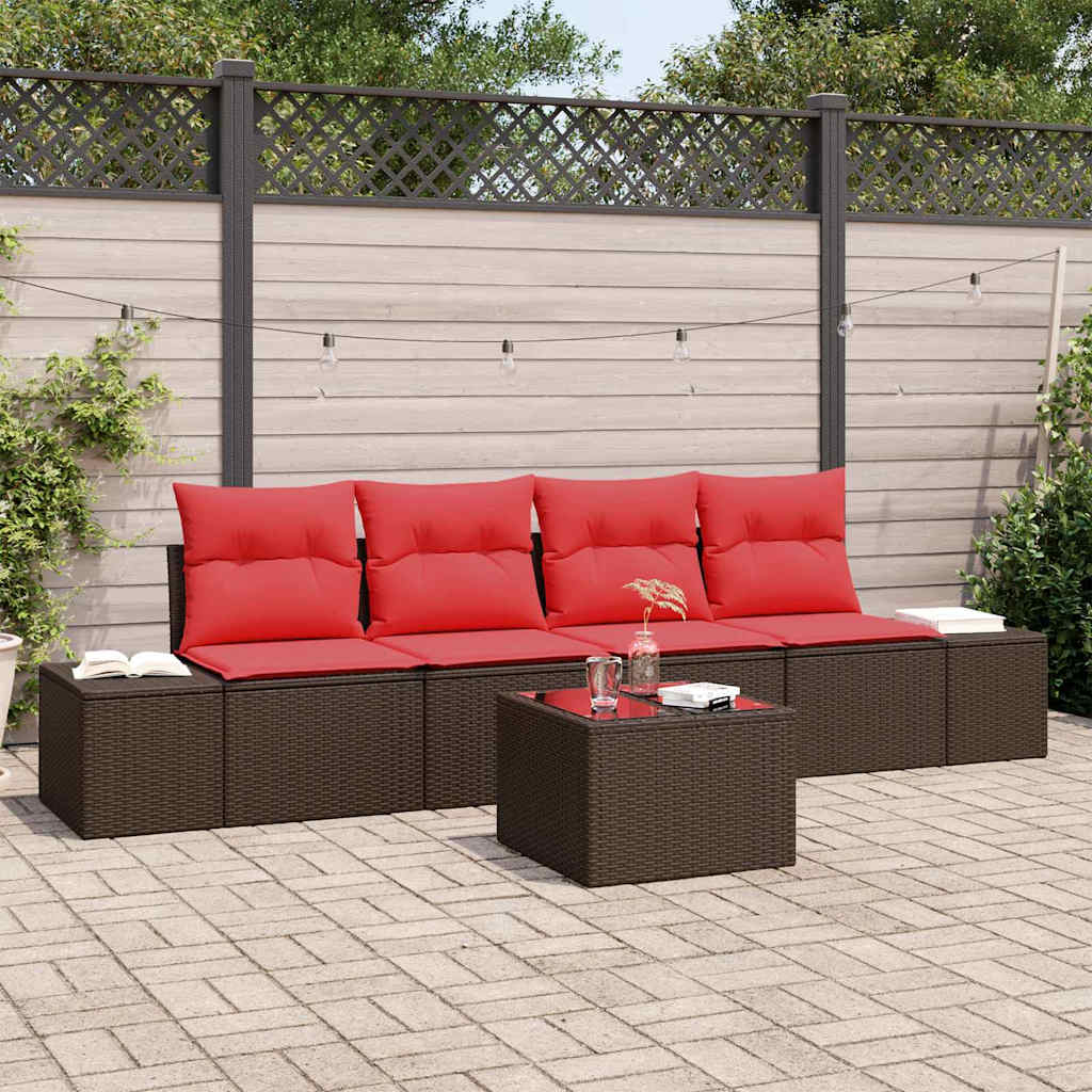 Ensemble de Canapés avec coussin 5 pcs Marron polyrotin