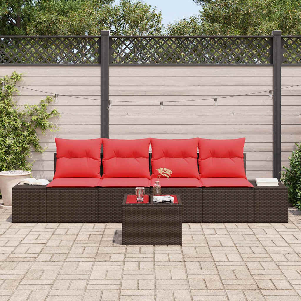 Ensemble de Canapés avec coussin 5 pcs Marron polyrotin