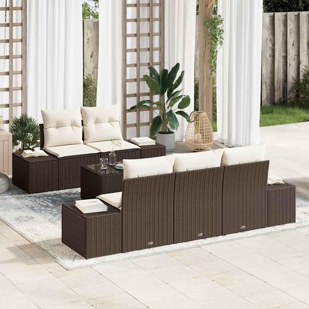 Ensemble de canapé de jardin avec coussin Marron polyrotin