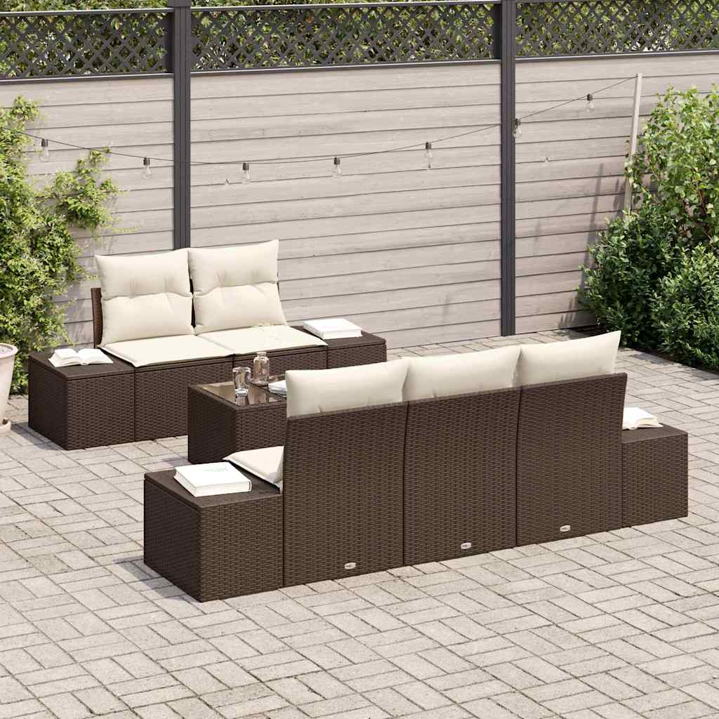 Ensemble de canapé de jardin avec coussin Marron polyrotin