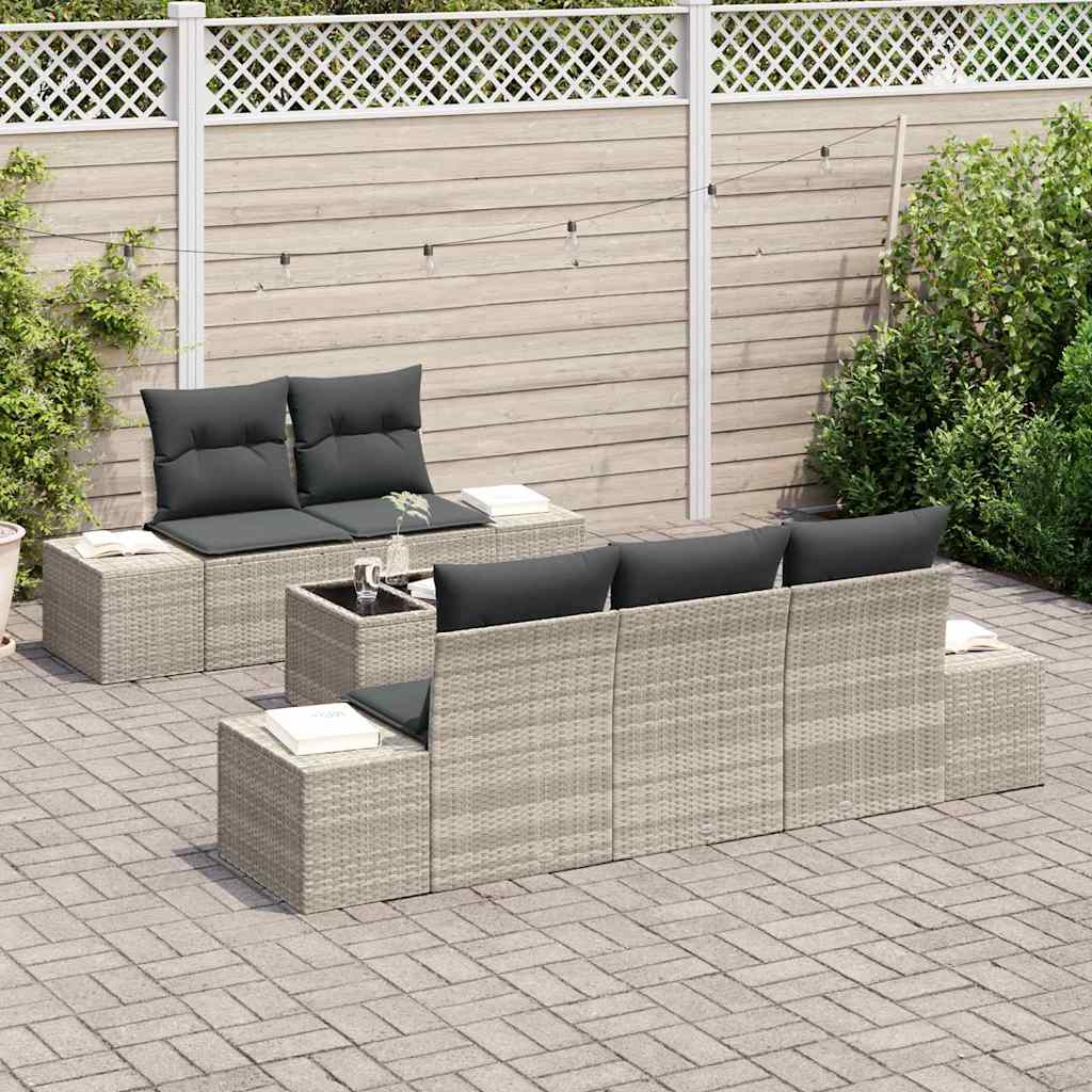 Ensemble de canapé de jardin 6 pcs Gris clair polyrotin