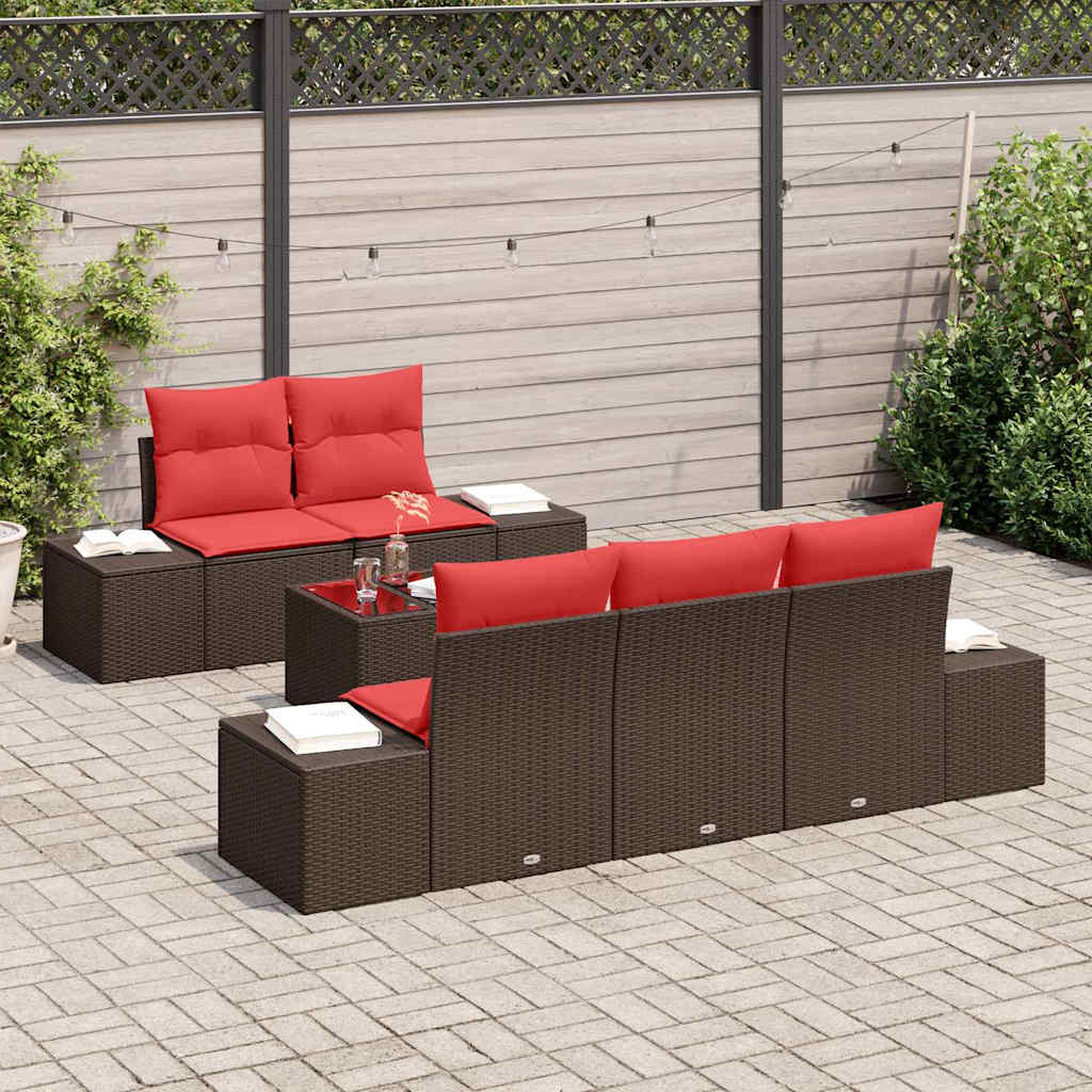 Ensemble de canapé de jardin 6 pcs Marron polyrotin