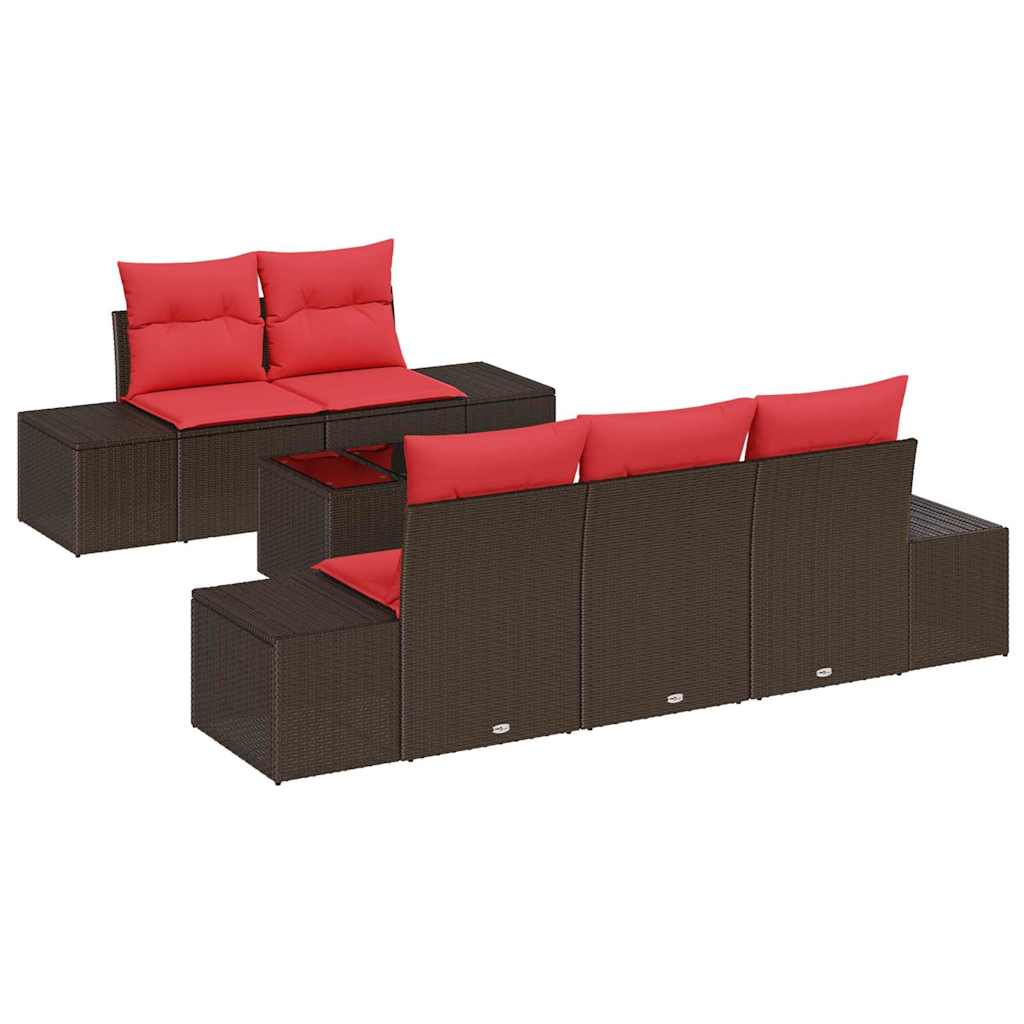 Ensemble de canapé de jardin 6 pcs Marron polyrotin