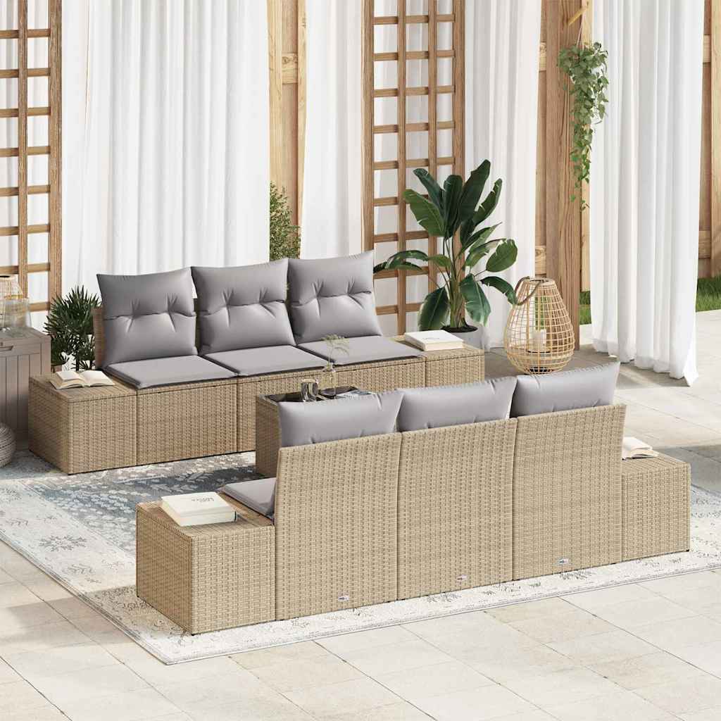 Ensemble de canapé de jardin avec coussin 7 pcs Beige polyrotin