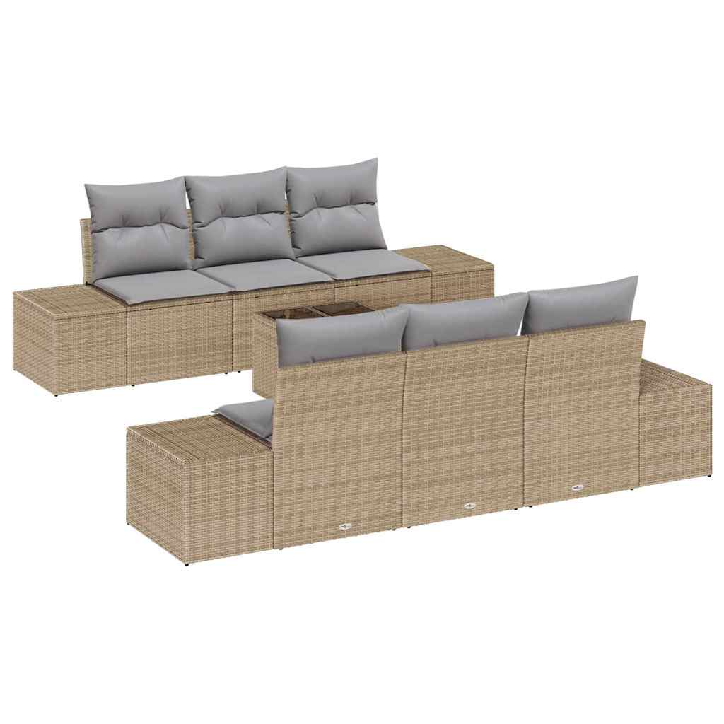 Ensemble de canapé de jardin avec coussin 7 pcs Beige polyrotin