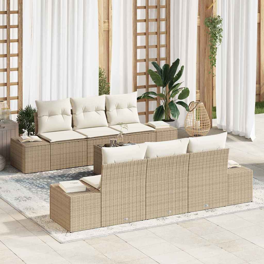 Ensemble de canapé de jardin avec coussin 7 pcs Beige polyrotin