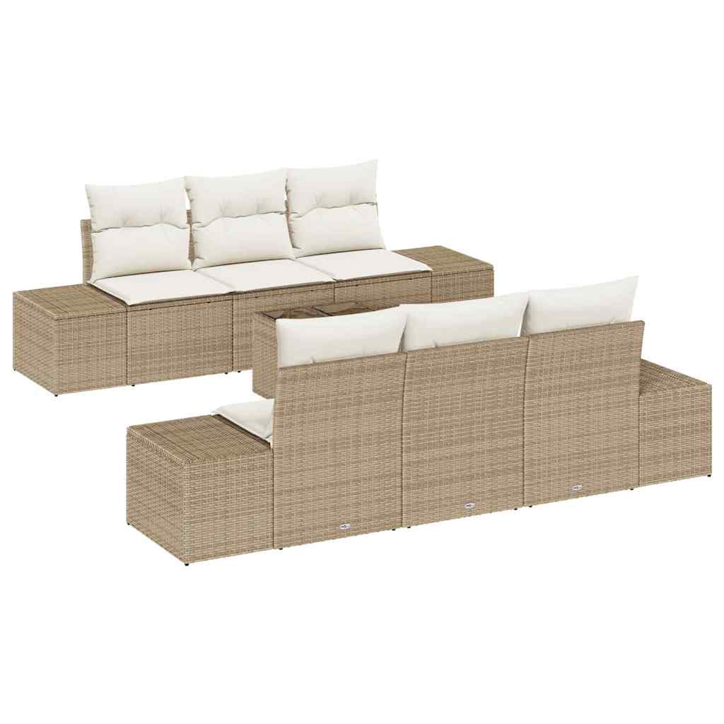 Ensemble de canapé de jardin avec coussin 7 pcs Beige polyrotin