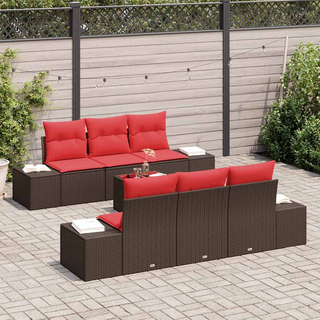Ensemble de canapé de jardin 7 pcs Marron polyrotin