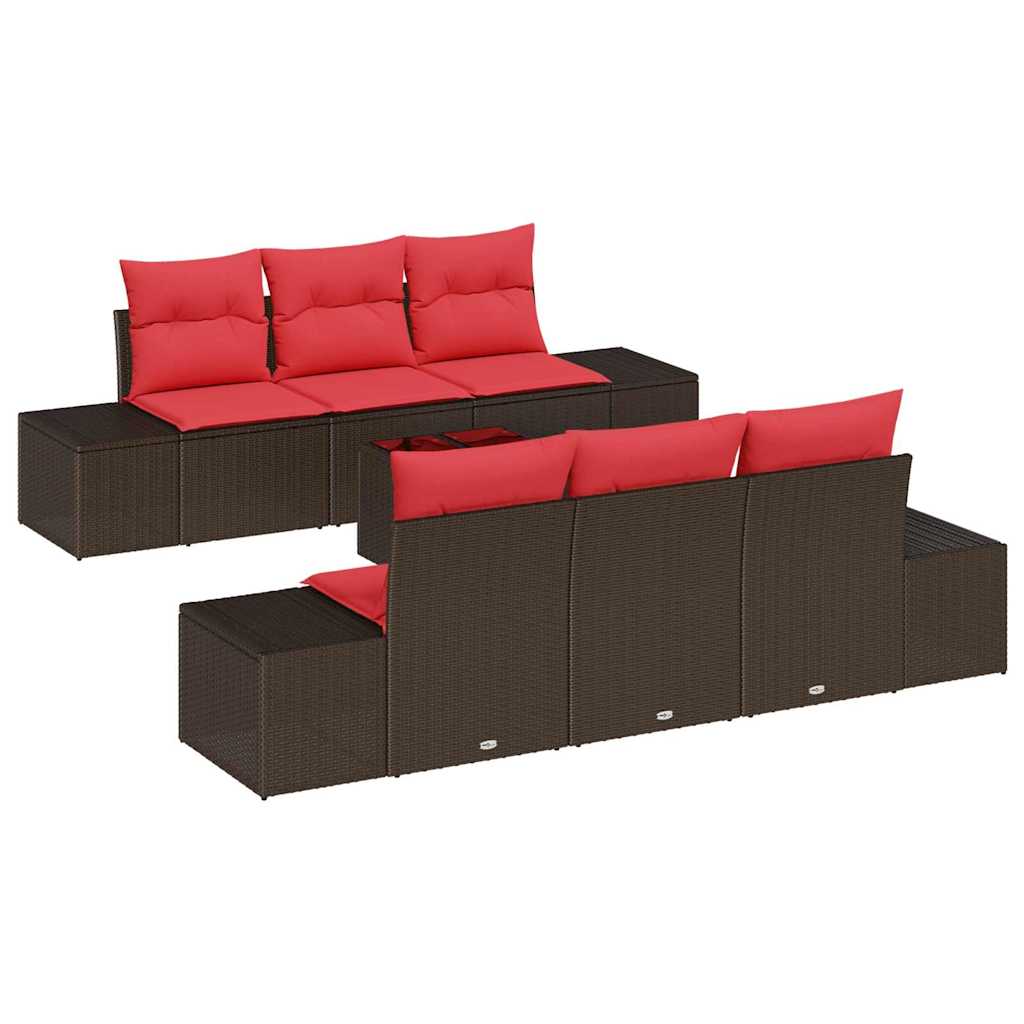 Ensemble de canapé de jardin 7 pcs Marron polyrotin