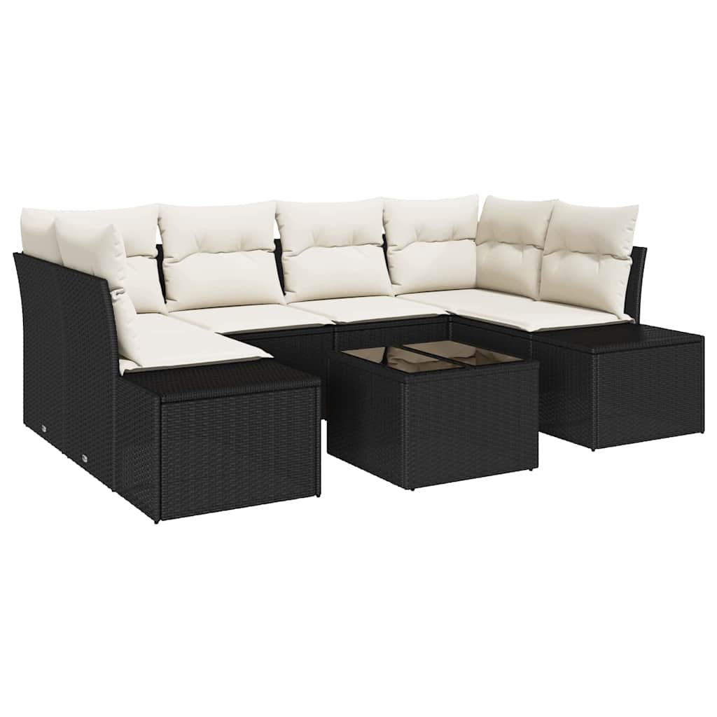 Ensemble de canapé de jardin avec coussin 7 pcs Noir polyrotin