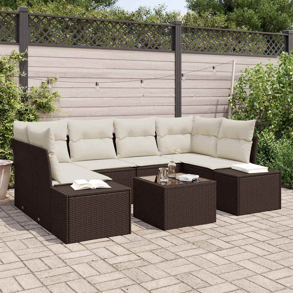 Ensemble de canapé de jardin 7 pcs Marron polyrotin