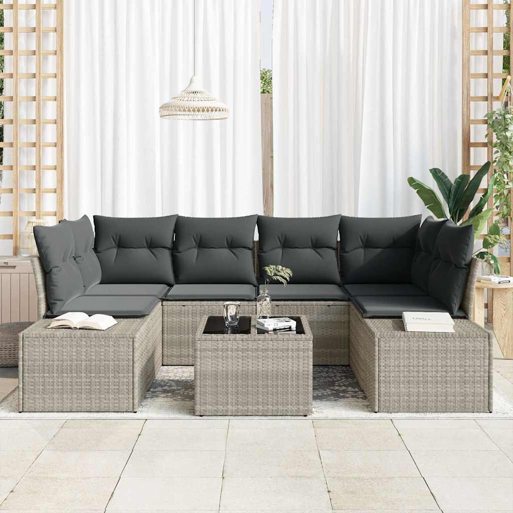 Ensemble de canapé de jardin 7 pcs Gris clair polyrotin