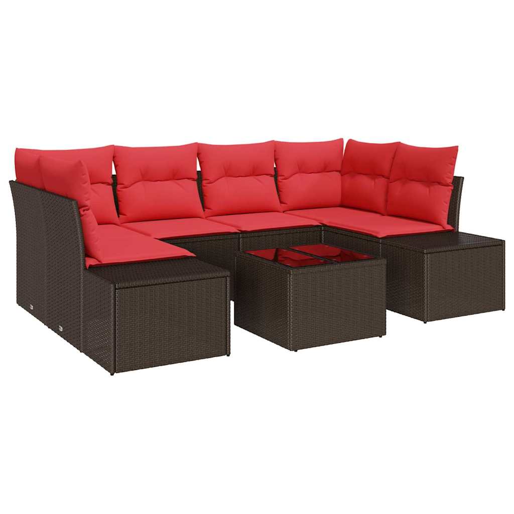 Ensemble de canapé de jardin 7 pcs Marron polyrotin